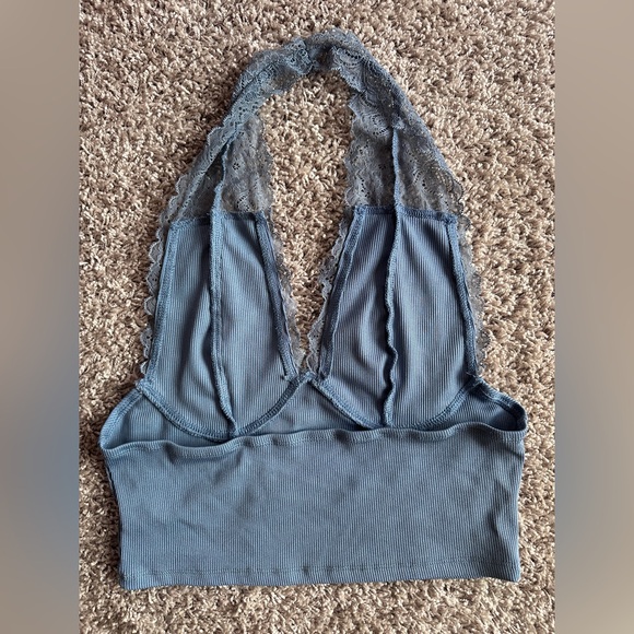 Lace Cropped Halter Top - Dusty Blue - Picture 4 of 5